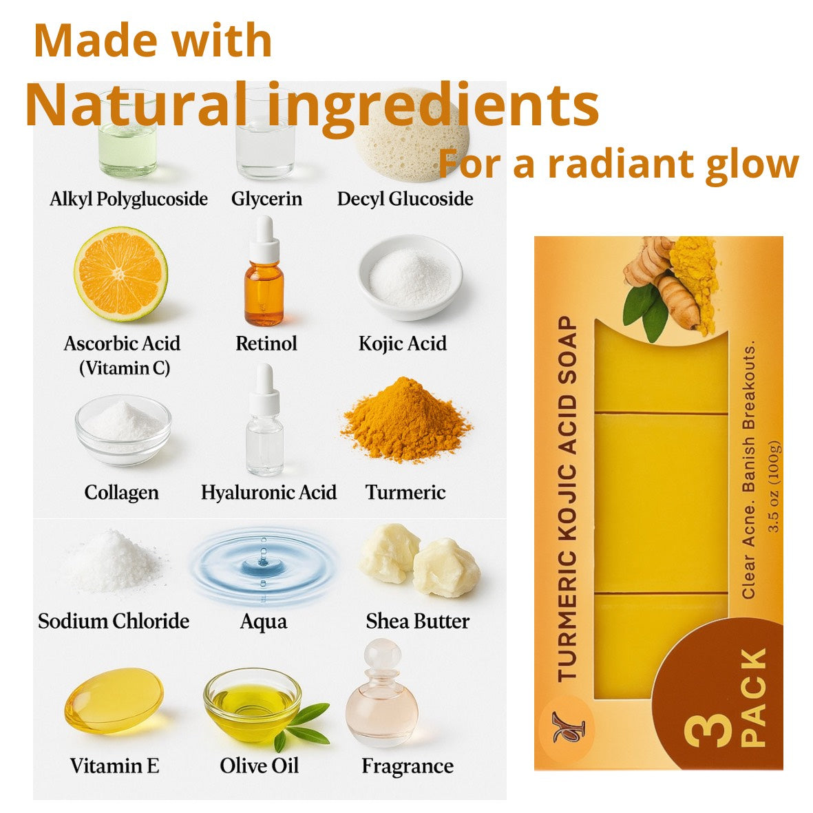 YS TUMERIC KOJIC ACID SOAP, Clear Acne. Banish Breakouts,for face and Body.