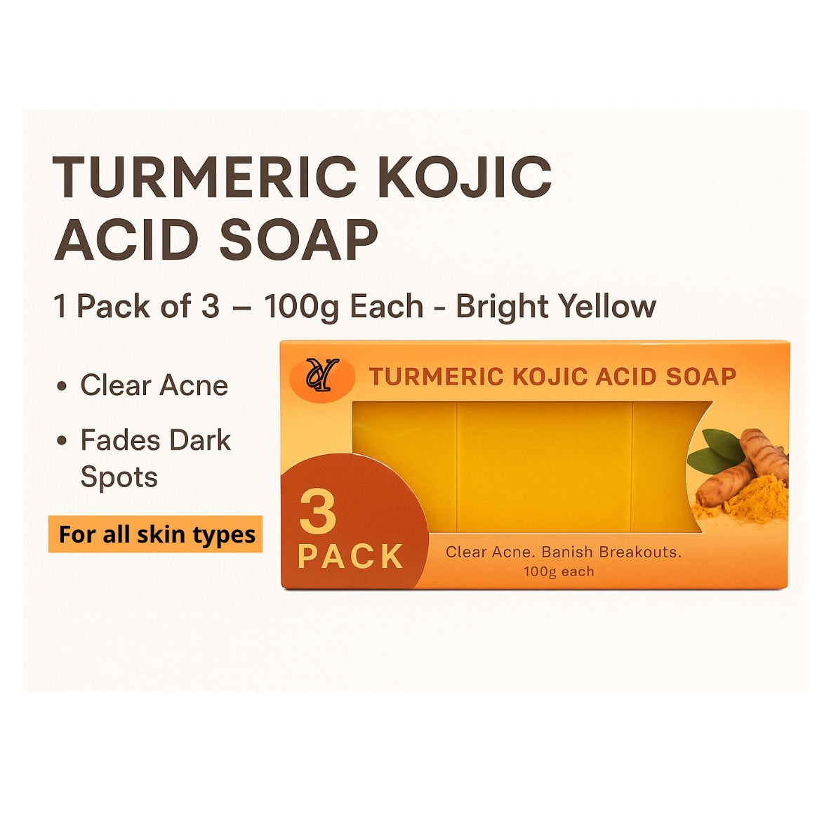 YS TUMERIC KOJIC ACID SOAP, Clear Acne. Banish Breakouts,for face and Body.